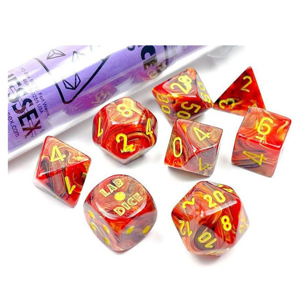 Chessex Manufacturing Lab Dice Vortex Underworld Yellow Numbers 8pc Set