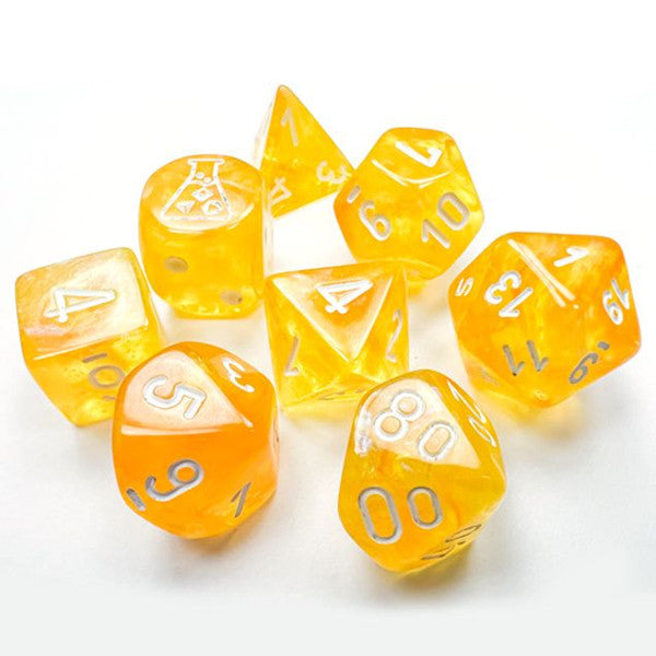 Chessex Manufacturing Lab Dice Borealis Luminary Canary White Numbers 7pc Set Main image