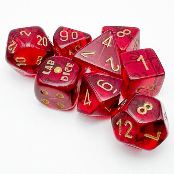 Chessex Manufacturing Translucent Crimson Gold Numbers 8pc Dice Set