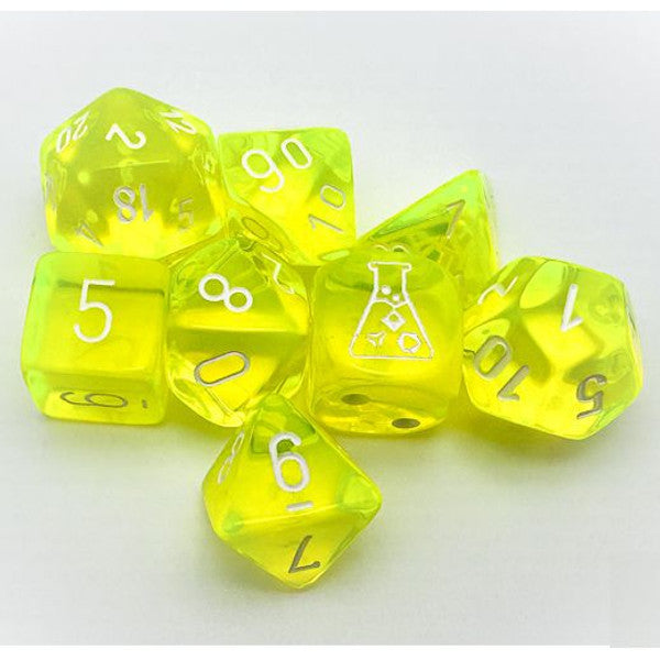 Chessex Manufacturing Translucent Neon Yellow White Numbers 8pc Dice Set