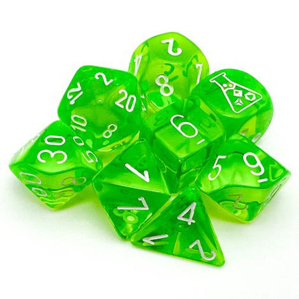 Chessex Manufacturing Translucent Rad Green White Numbers 8pc Dice Set Main image