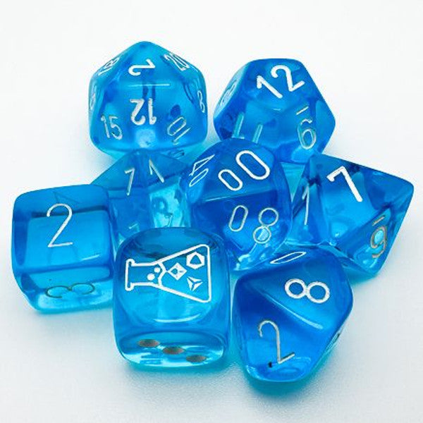 Chessex Manufacturing Translucent Tropical Blue White Numbers 8pc Dice Set Main image