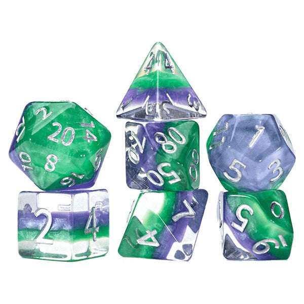Gate Keeper Games 7-Set Cube Eclipse Dice Purple Green Swirled Games Main image