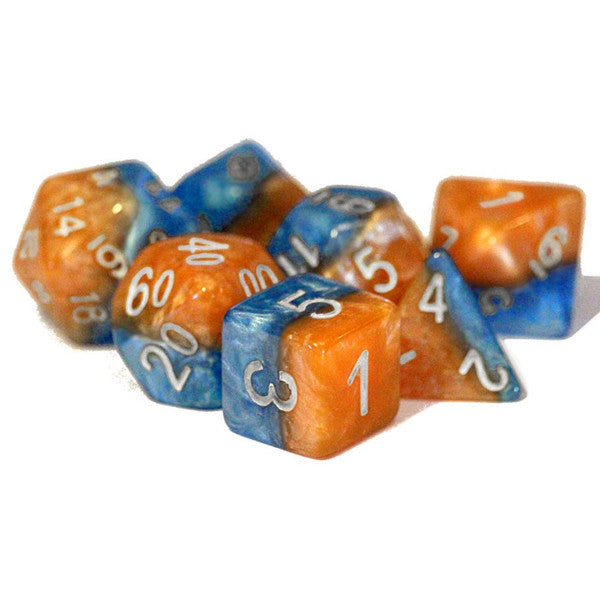 Gate Keeper Games Halfsies Fire Dice 7pc Set Flame Orange Frost Blue