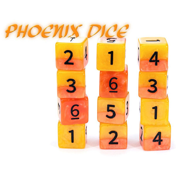 Gate Keeper Games D6 Cube Phoenix Dice 12pc Fiery Orange Yellow Swirl Main image