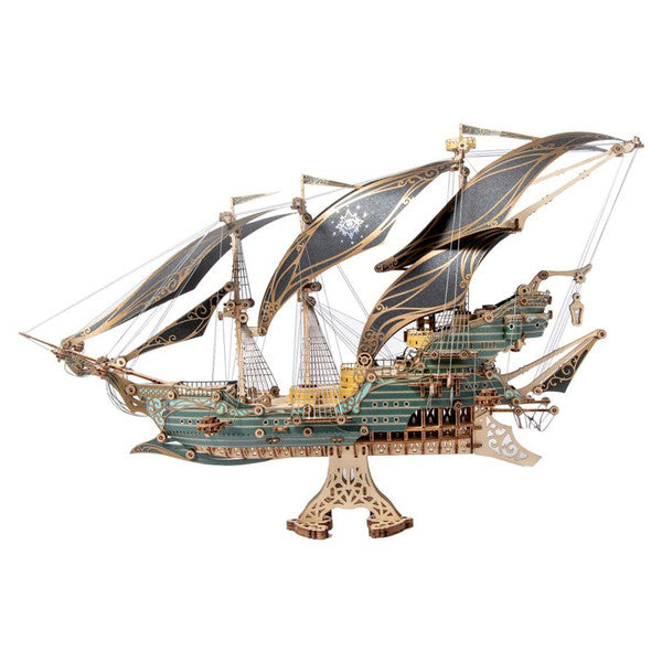Howcat Future Corsair Sailing Ship Green 3D Wooden Puzzle Main image