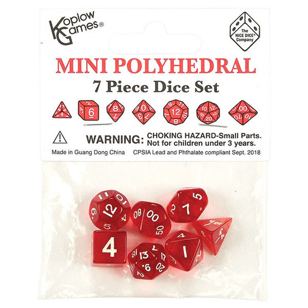 Koplow Mini Translucent Red and White Dice 7-Piece Set