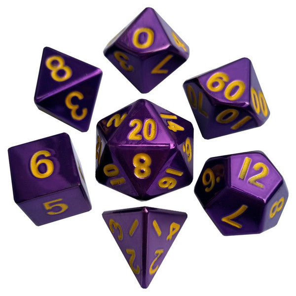 FanRoll by MDG Metal Purple with Gold Polyhedral Dnd Dice Set 16mm