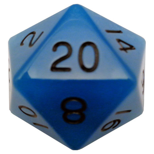 FanRoll by MDG D20 Single 35mm Mega Glow in the Dark Blue Acrylic Dice