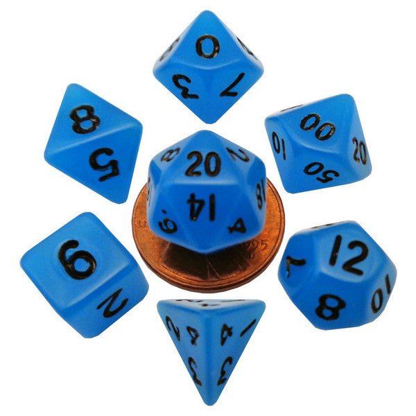 FanRoll by MDG 7-Set Mini Glow in the Dark Blue 10mm Polyhedral Dice Main image