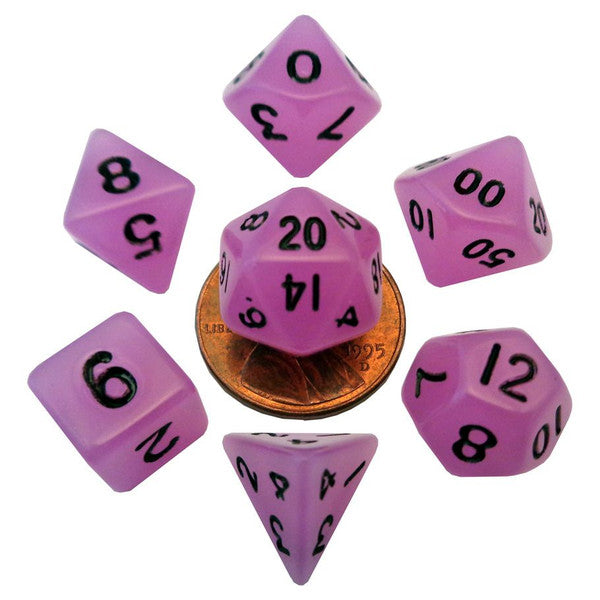 FanRoll by MDG 7-Set Mini Glow in the Dark Purple 10mm Polyhedral Dice