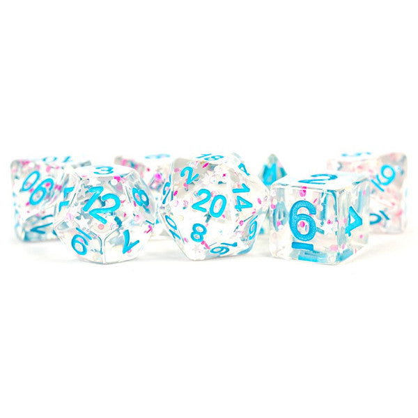 FanRoll by MDG Confetti Clear Pink Blue Polyhedral Dice Set