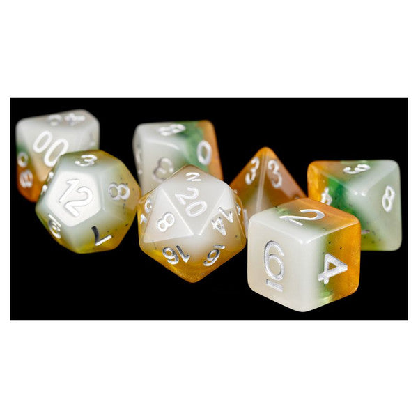 FanRoll by MDG White 7-Set Fruit Kiwi Metallic Dice 16mm