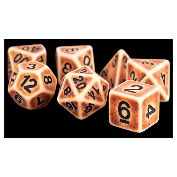 FanRoll by MDG Black 7-Set Ancient Brown Black Numbers Dice