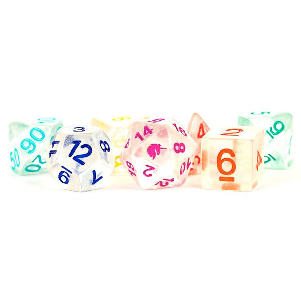 FanRoll by MDG Unicorn Resin Rainbow Ice Poly Dice Set