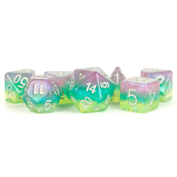 FanRoll by MDG Silver 7 7-Set Layered Stardust Radiance Metallic Dice