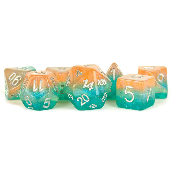 FanRoll by MDG Silver 7 7-Set Layered Stardust Sunset Metallic Dice