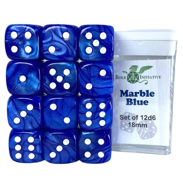 Role 4 Initiative Pips D6 Cube 18mm Marble Blue 12 Dice Set