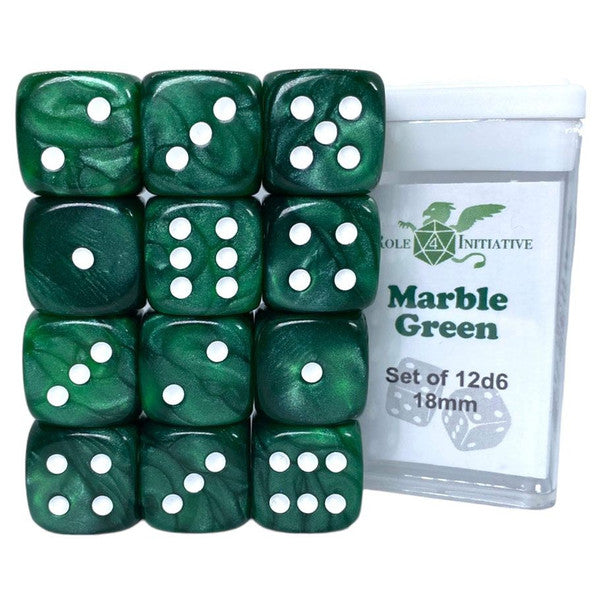 Role 4 Initiative Pips D6 Cube 18mm Marble Green 12 Dice Set Main image