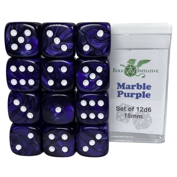 Role 4 Initiative Pips D6 Cube 18mm Marble Purple 12 Dice Set Main image