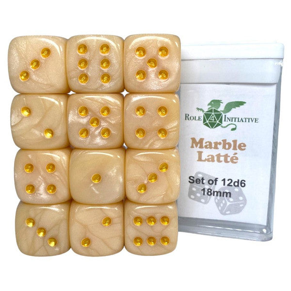 Role 4 Initiative Pips D6 Cube 18mm Marble Latt 12 Dice Set