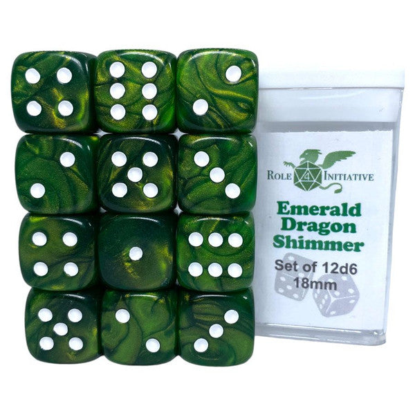 Role 4 Initiative Pips D6 Cube 18mm Emerald Dragon Shimmer 12 Dice