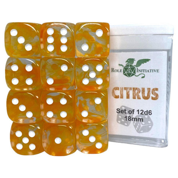 Role 4 Initiative White D6 Cube 18mm Diffusion Citrus 12-Pack