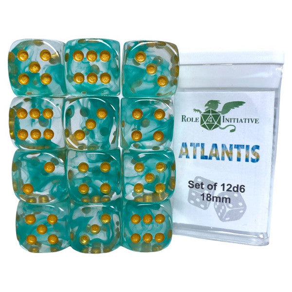 Role 4 Initiative Dice D6 Cube 18mm Diffusion Atlantis 12-Pack