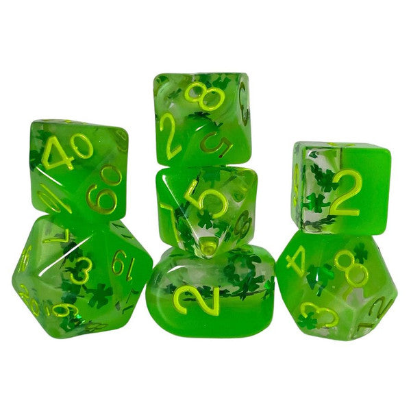 Role 4 Initiative Polyhedral Dice Glow in the Dark Green Symbol 7 Set Lit Leprec