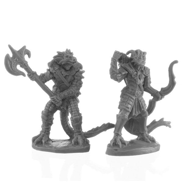 Reaper Miniatures Dragonfolk Fighter and Ranger Set 2 Unpainted Bones Black Main image