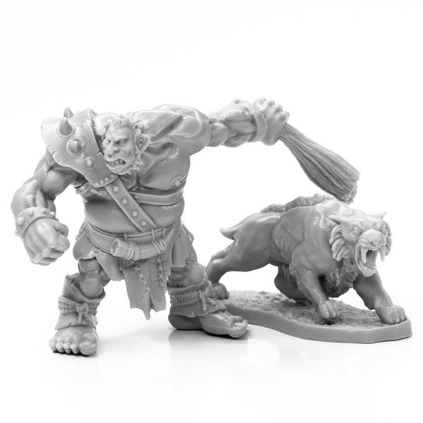 Reaper Miniatures Dark Heaven: Bones Classic Hill Giant Hunter & Dire Lion