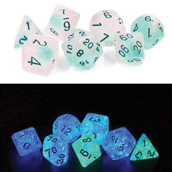 Sirius Dice Glowworm Frosted Glow-In-The-Dark Dice Set 7 White Green