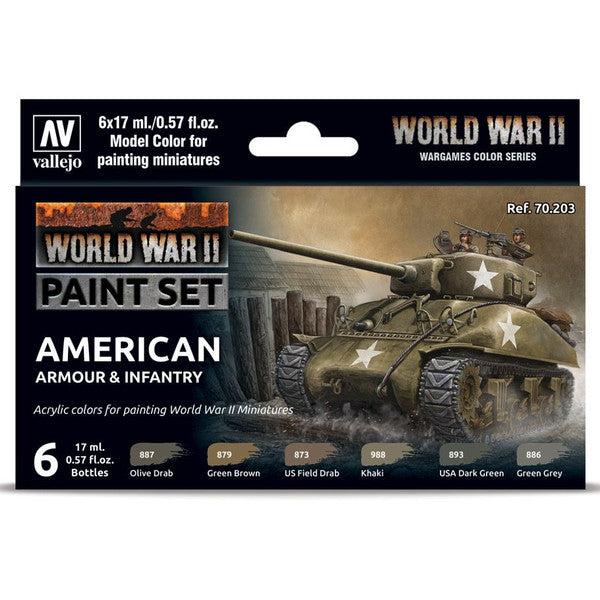 Vallejo Model Color WWII American Armour Infantry Paint Set 6 Colors