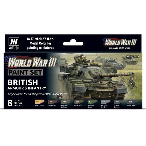 Vallejo Model Color WWIII British Armour Infantry Paint Set 6 Colors
