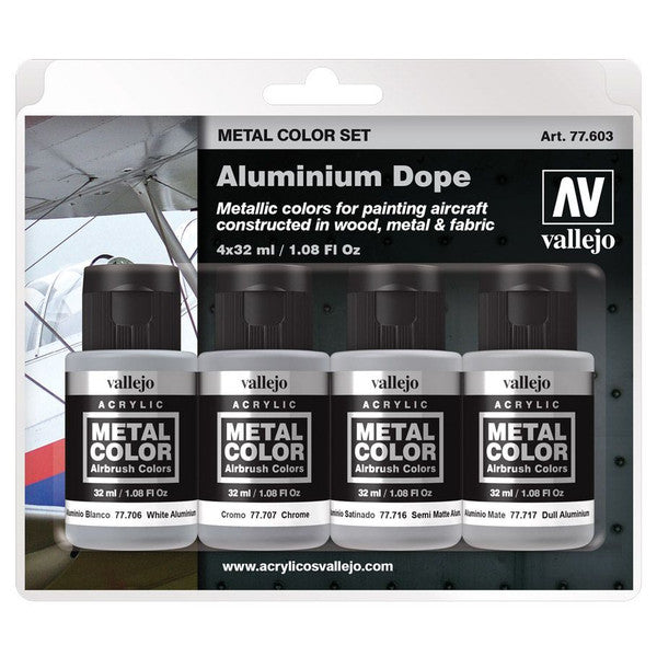 Vallejo Metal Aluminium Dope Metallic Paint Set 4 Bottles 32ml